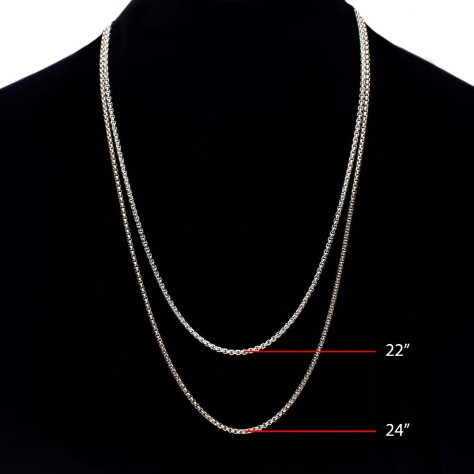 Inox 2.6mm 925 Italy Silver Polished Finish Box Chain Necklace with Flat Lobster Clasp 24"