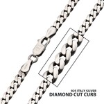 Inox 4.4mm 925 Italy Silver Black Rhodium Plated Brushed Satin Finish Diamond Cut Curb Chain Necklace 24"