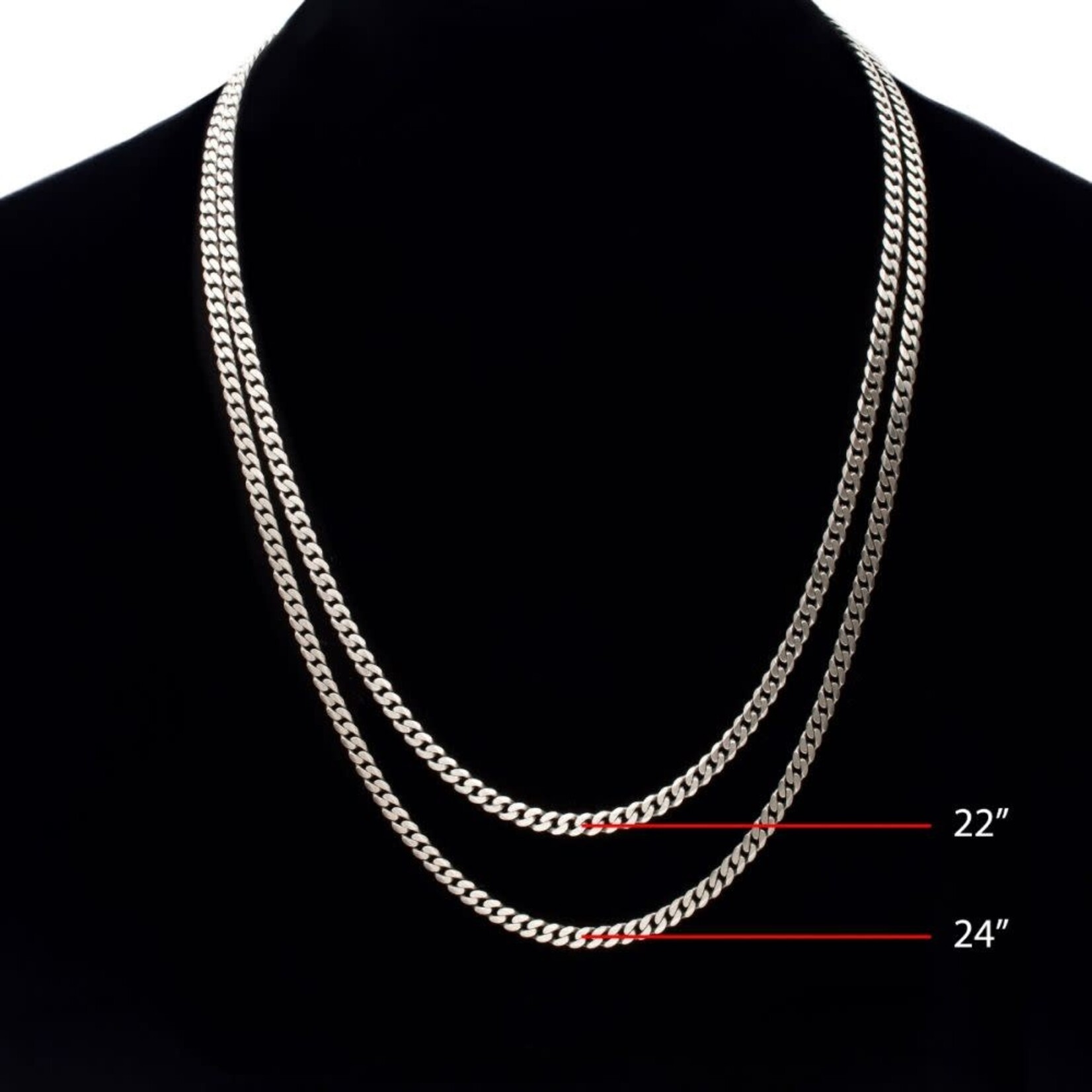 Inox 4.4mm 925 Italy Silver Black Rhodium Plated Brushed Satin Finish Diamond Cut Curb Chain Necklace 24"