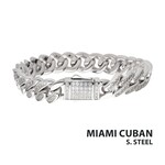 Inox 12mm Steel Miami Cuban Chain Bracelet with CNC Precision Set Full Clear Cubic Zirconia Double Tab Box Clasp 8"