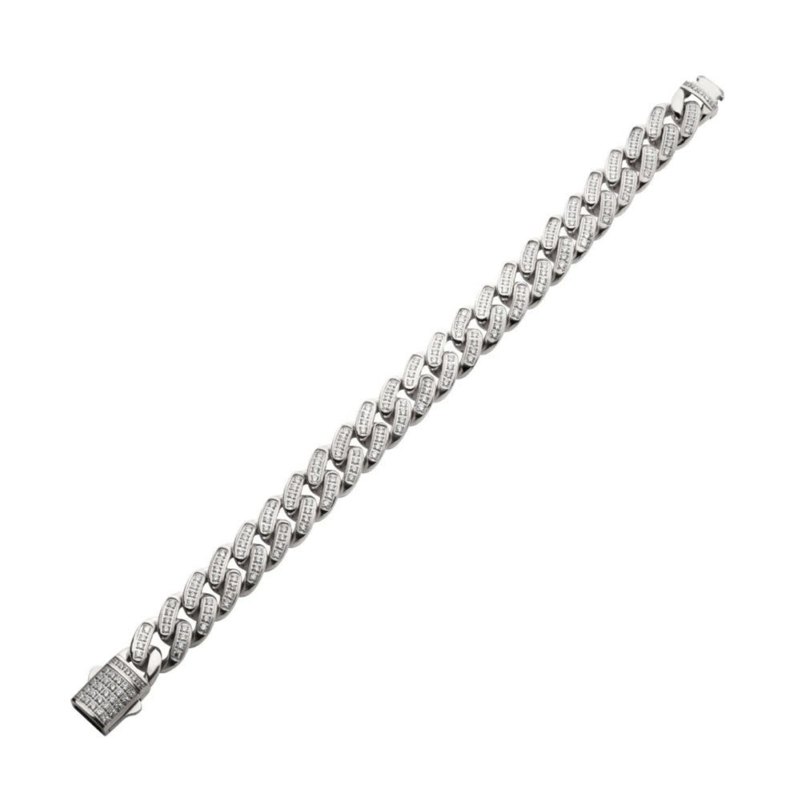 Inox 12mm Steel Miami Cuban Chain Bracelet with CNC Precision Set Full Clear Cubic Zirconia Double Tab Box Clasp 8"