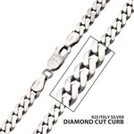 Inox 5.4mm 925 Italy Silver Black Rhodium Plated Brushed Satin Finish Diamond Cut Curb Chain Necklace 22"