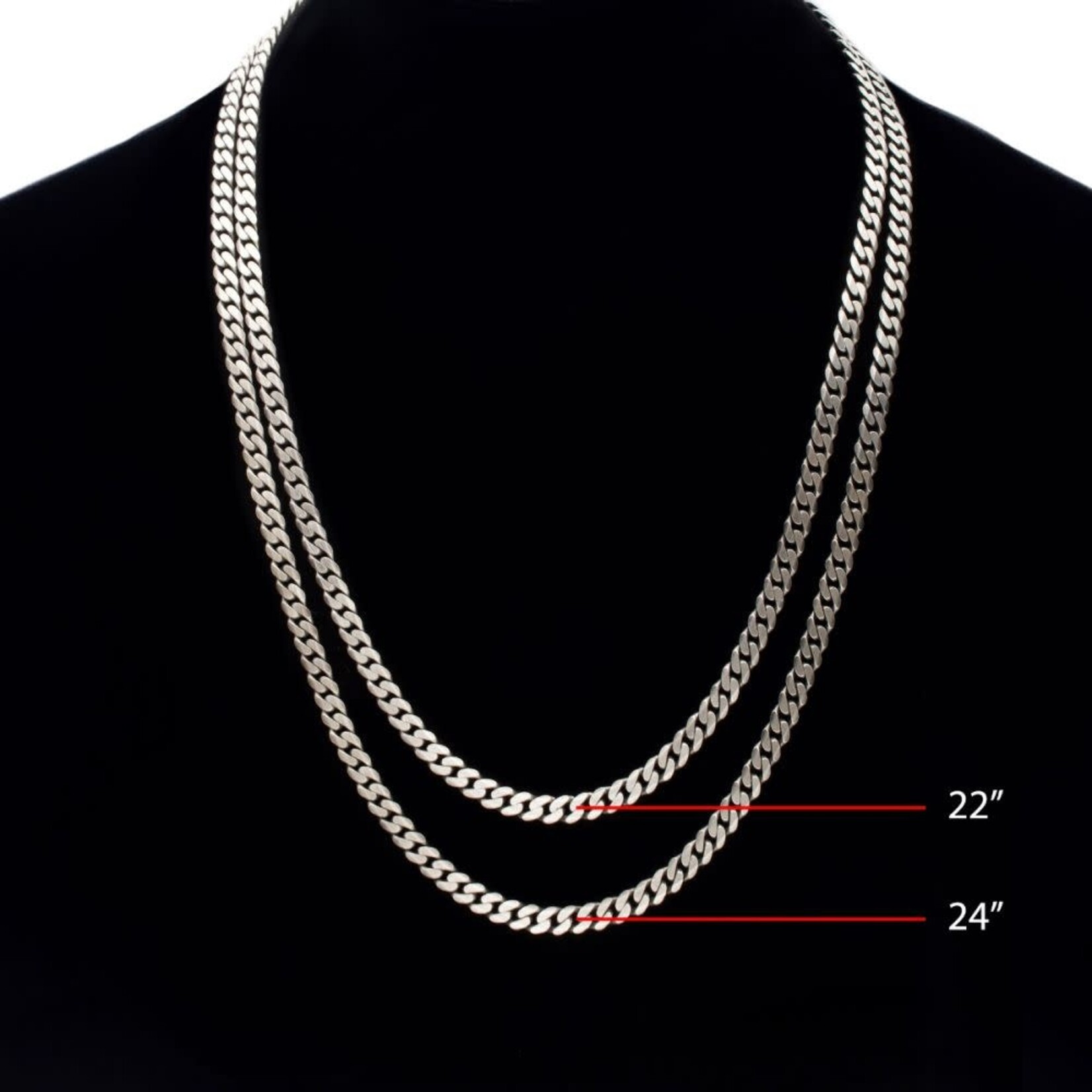 Inox 5.4mm 925 Italy Silver Black Rhodium Plated Brushed Satin Finish Diamond Cut Curb Chain Necklace 22"