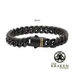 Inox 10mm Black IP Steel Matte Finish Miami Cuban Chain Bracelet with 1.6mm Genuine Black Sapphire Gem 8"