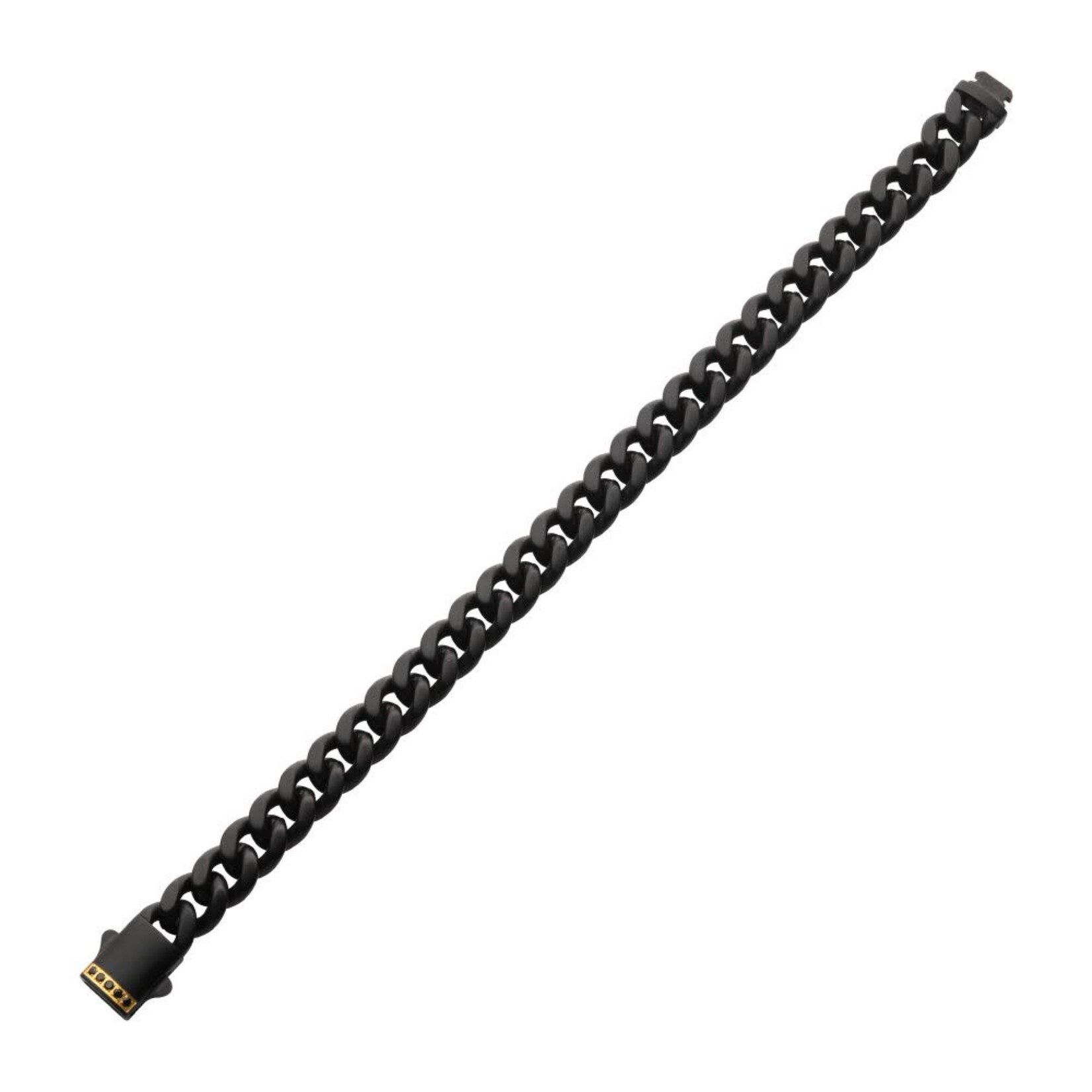 Inox 10mm Black IP Steel Matte Finish Miami Cuban Chain Bracelet with 1.6mm Genuine Black Sapphire Gem 8"