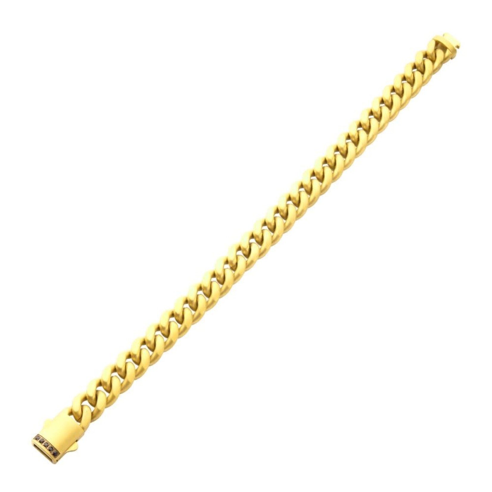 Inox 10mm 18Kt Gold IP Steel Matte Finish Miami Cuban Chain Bracelet with Genuine Black Sapphire 8"