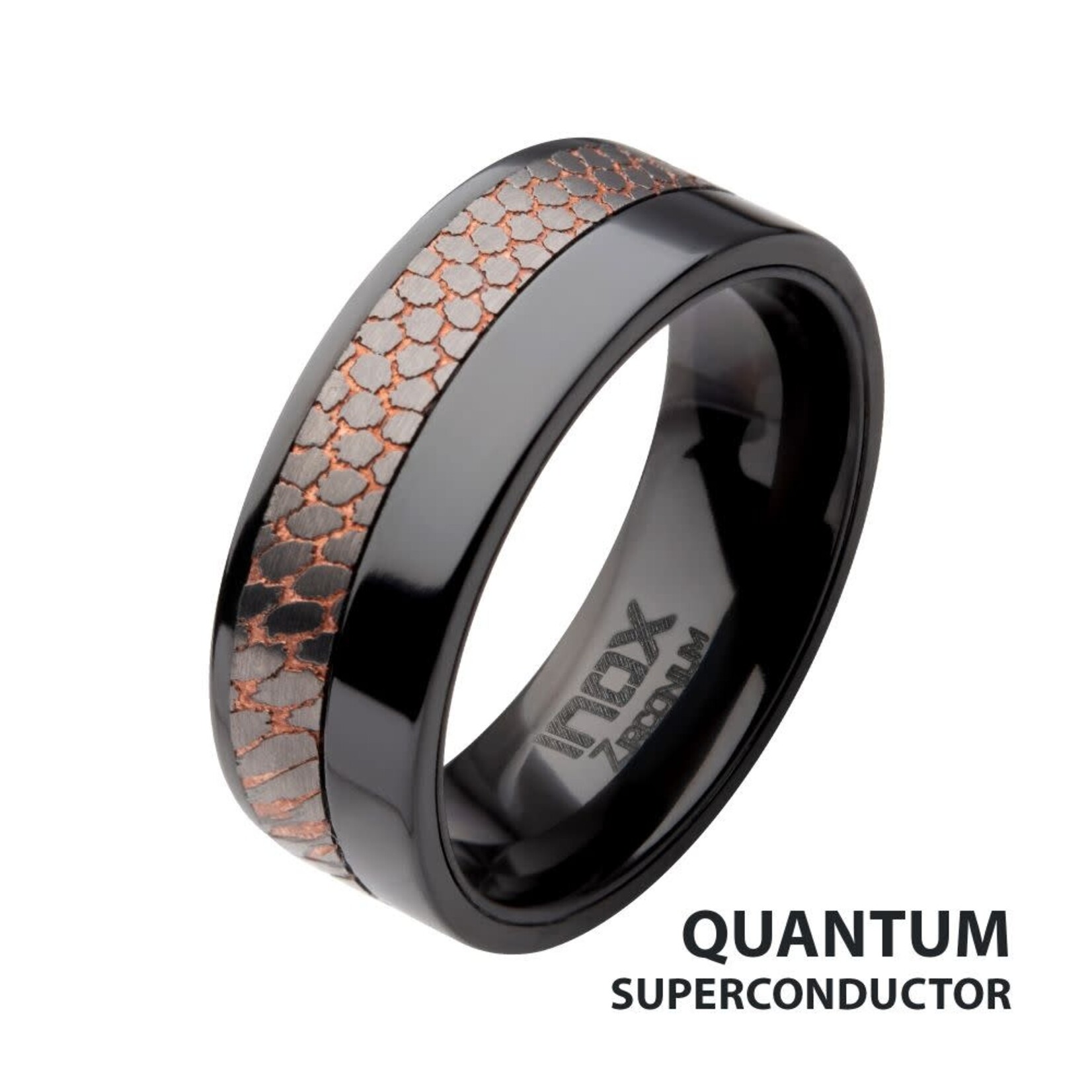 Inox Flat Etched Niobium SuperConductor Black Zirconium Comfort Fit Ring