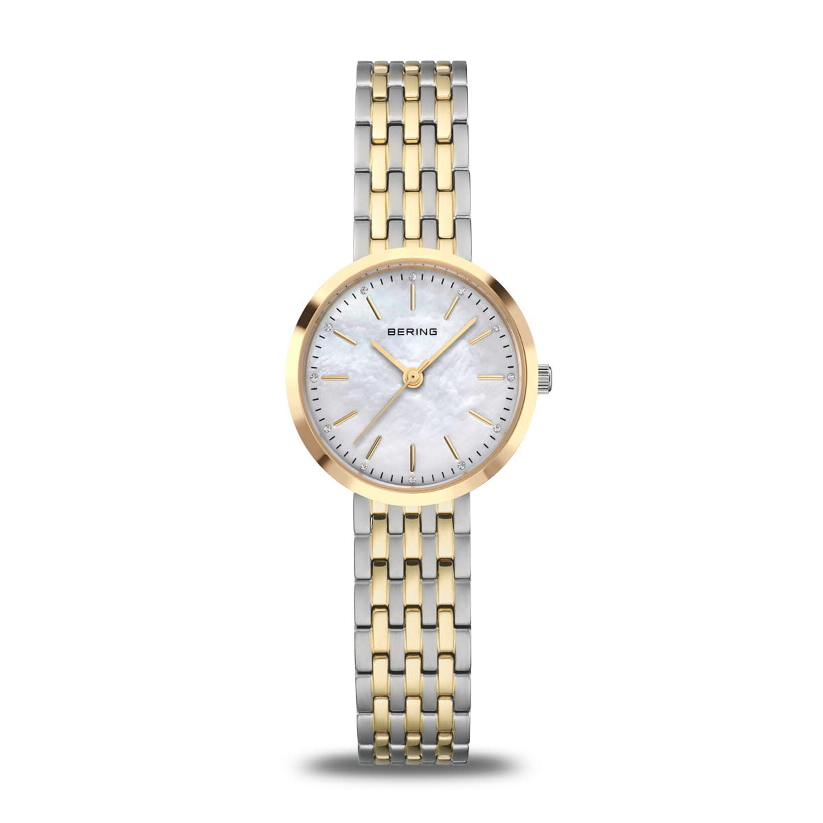 Bering Two Tone Silver/Gold Links, Gold Frame, White MOP Face Watch