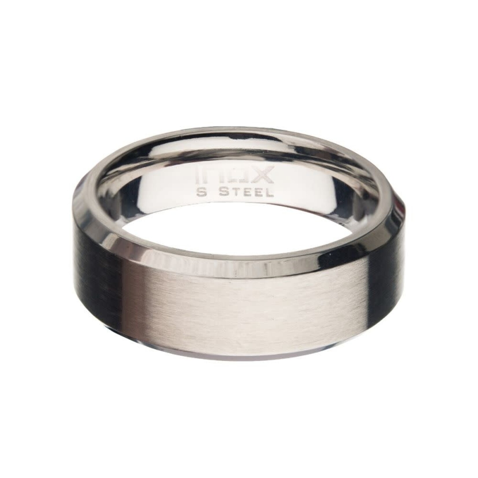 Inox 8mm Matte Finish Stainless Steel Beveled Comfort Fit Ring