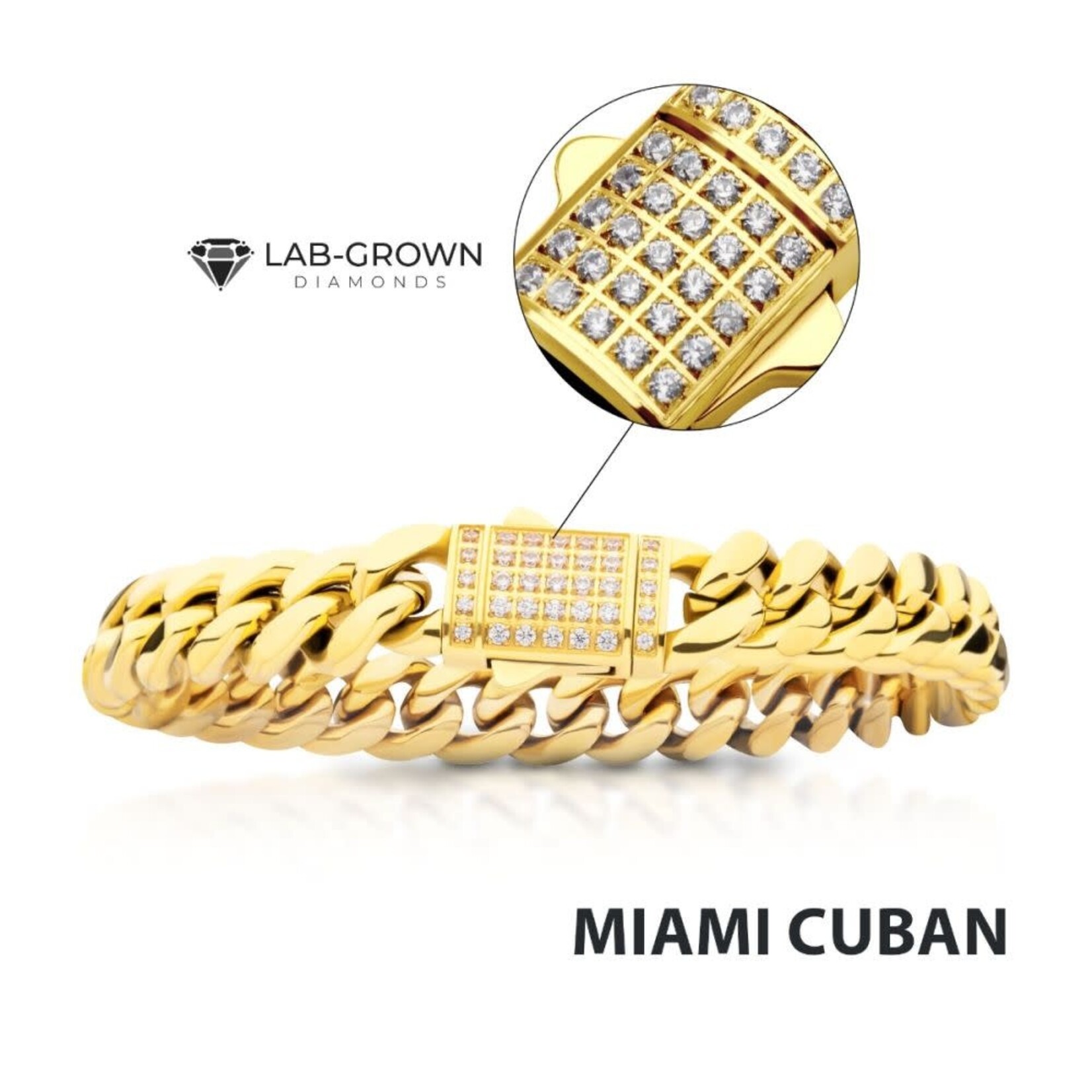 Inox 10mm 18K Gold Plated Miami Cuban Diamond Clasp 8"