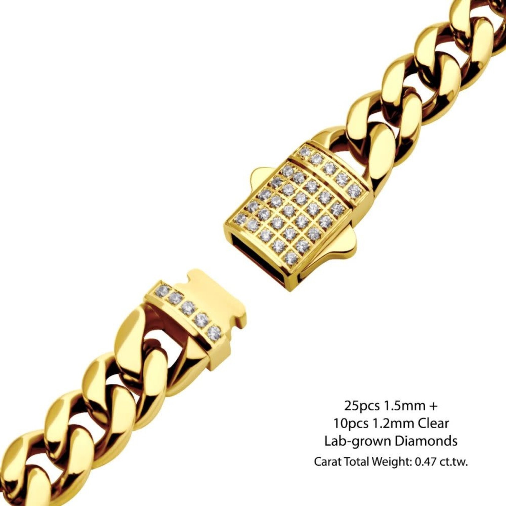 Inox 10mm 18K Gold Plated Miami Cuban Diamond Clasp 8"