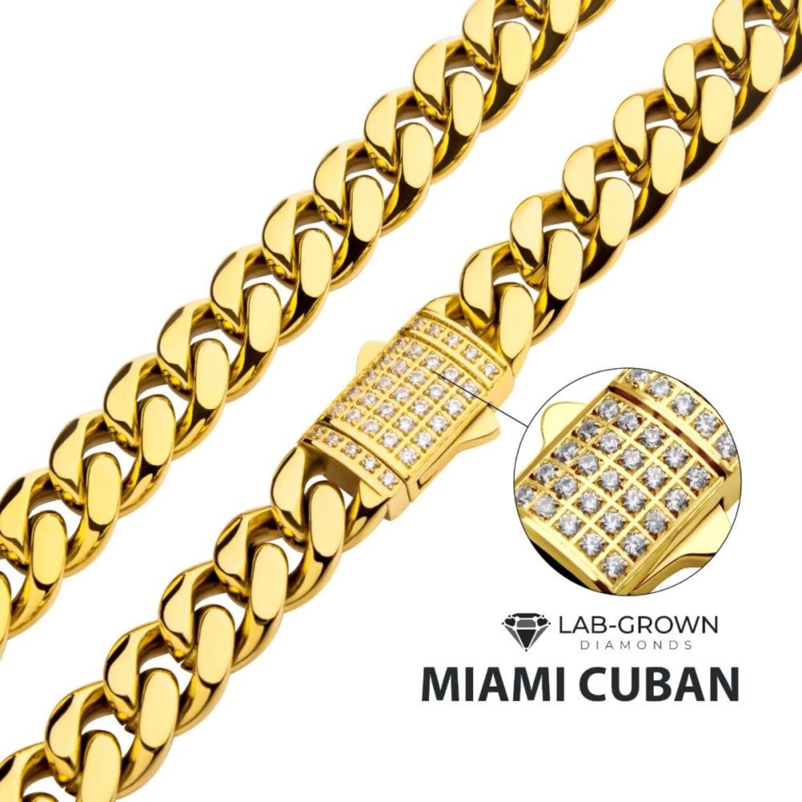 Inox 10mm 18K Gold Plated Miami Cuban Diamond Clasp 22"