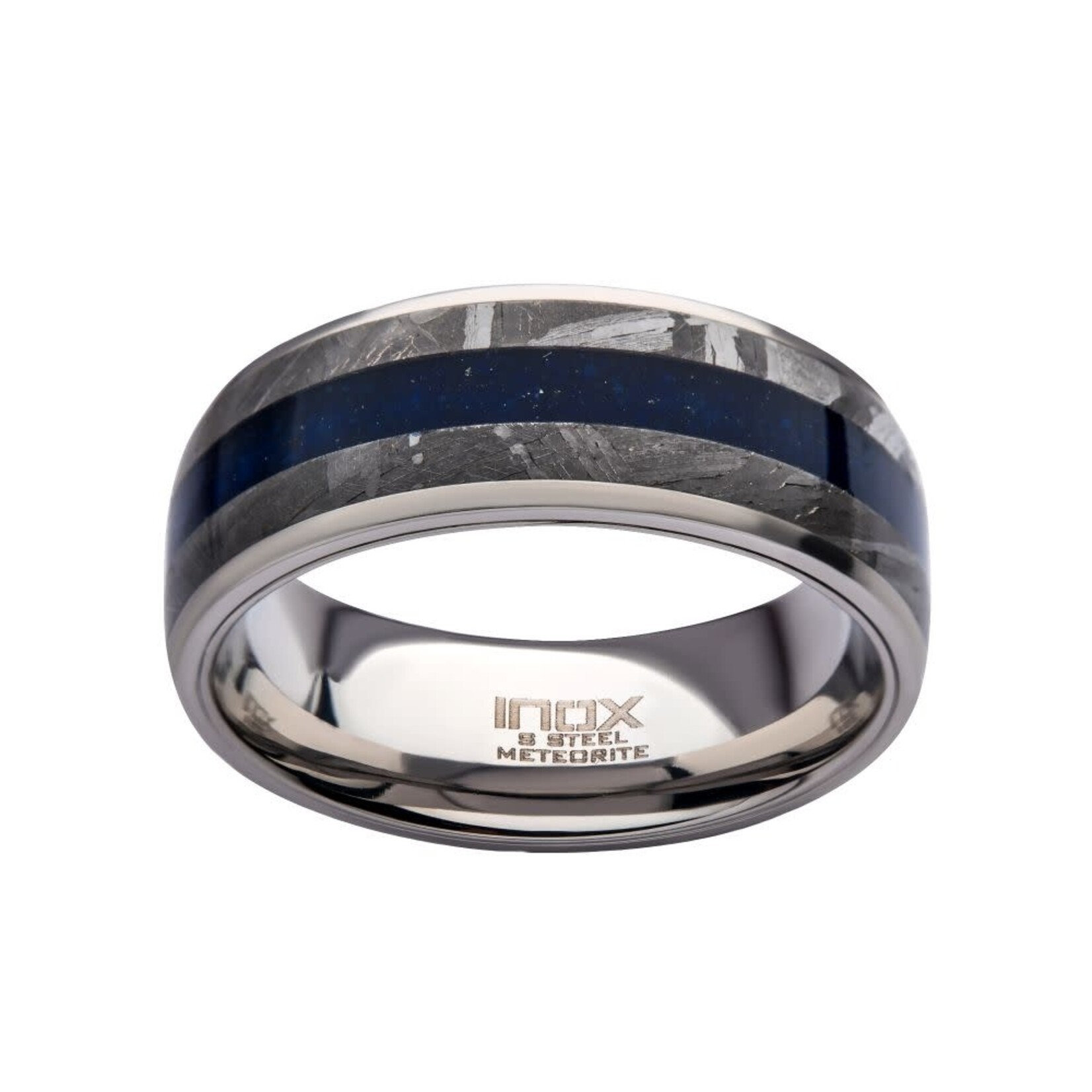 Inox Lapis Lazuli & Meteorite Inlay Steel Ring
