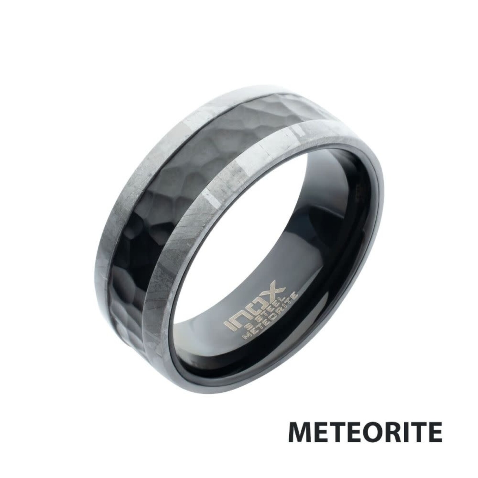 Inox Meteorite Edge Black IP Steel Hammered Ring