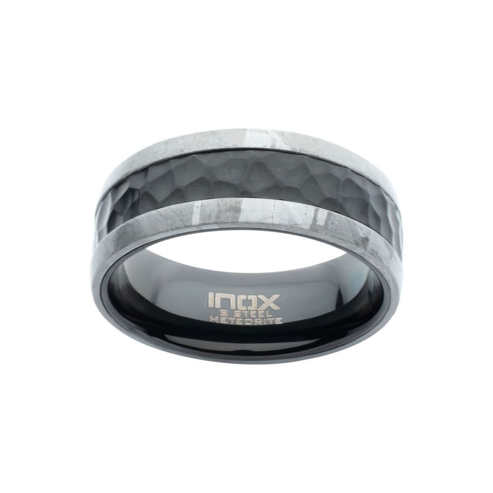Inox Meteorite Edge Black IP Steel Hammered Ring