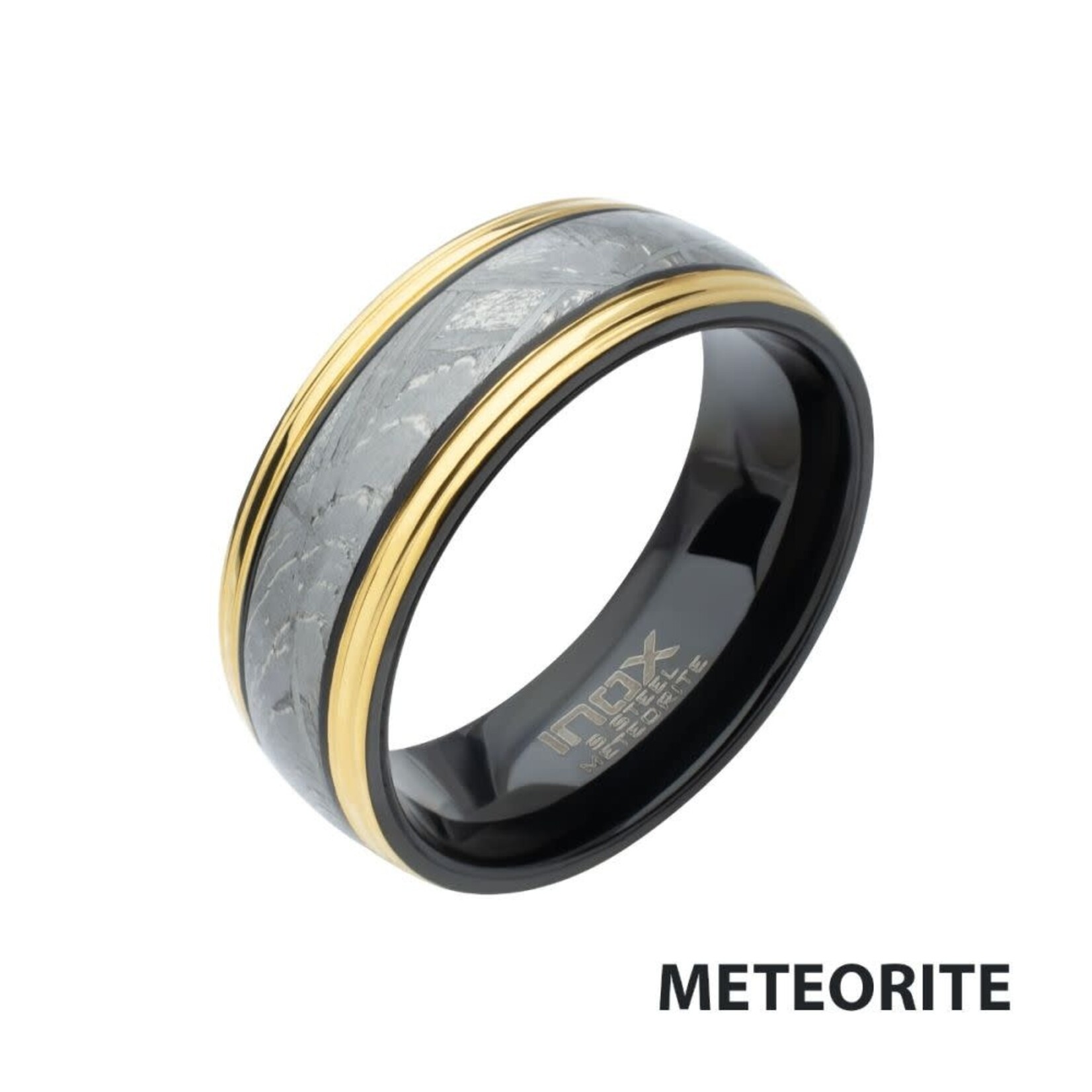 Inox 18Kt Gold IP Steel Edge Black IP Meteorite Ring