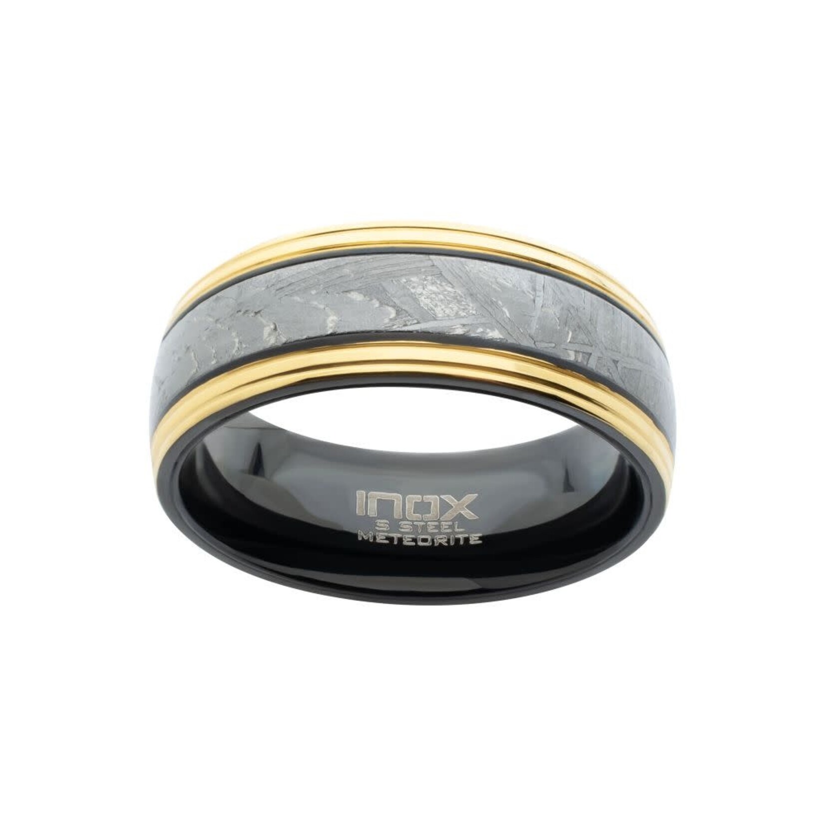 Inox 18Kt Gold IP Steel Edge Black IP Meteorite Ring