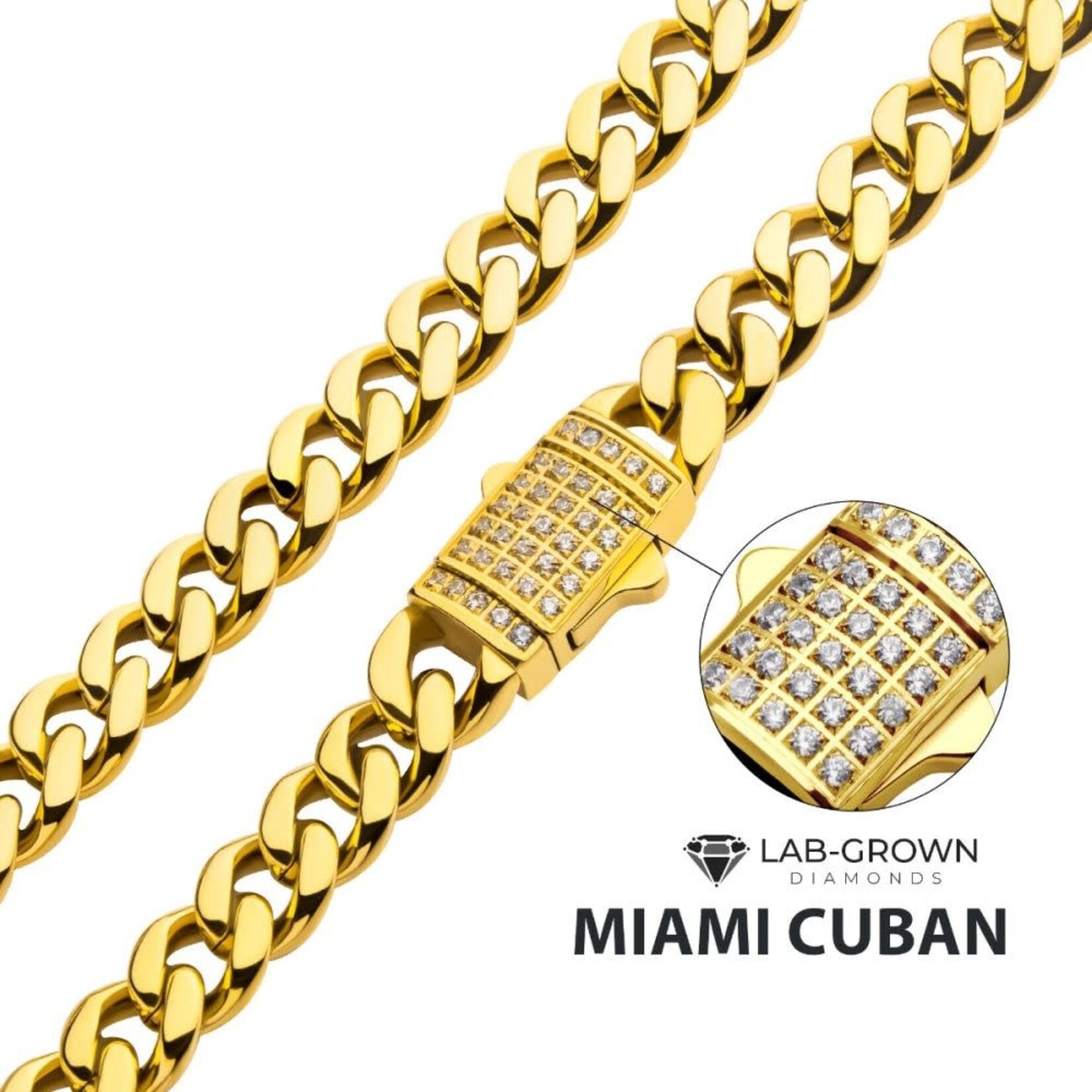 Inox 6mm 18K Gold Plated Miami Cuban Diamond Clasp 22"