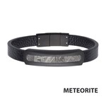Inox Carbon Fiber Meteorite Inlay Black Leather Bracelet 8"