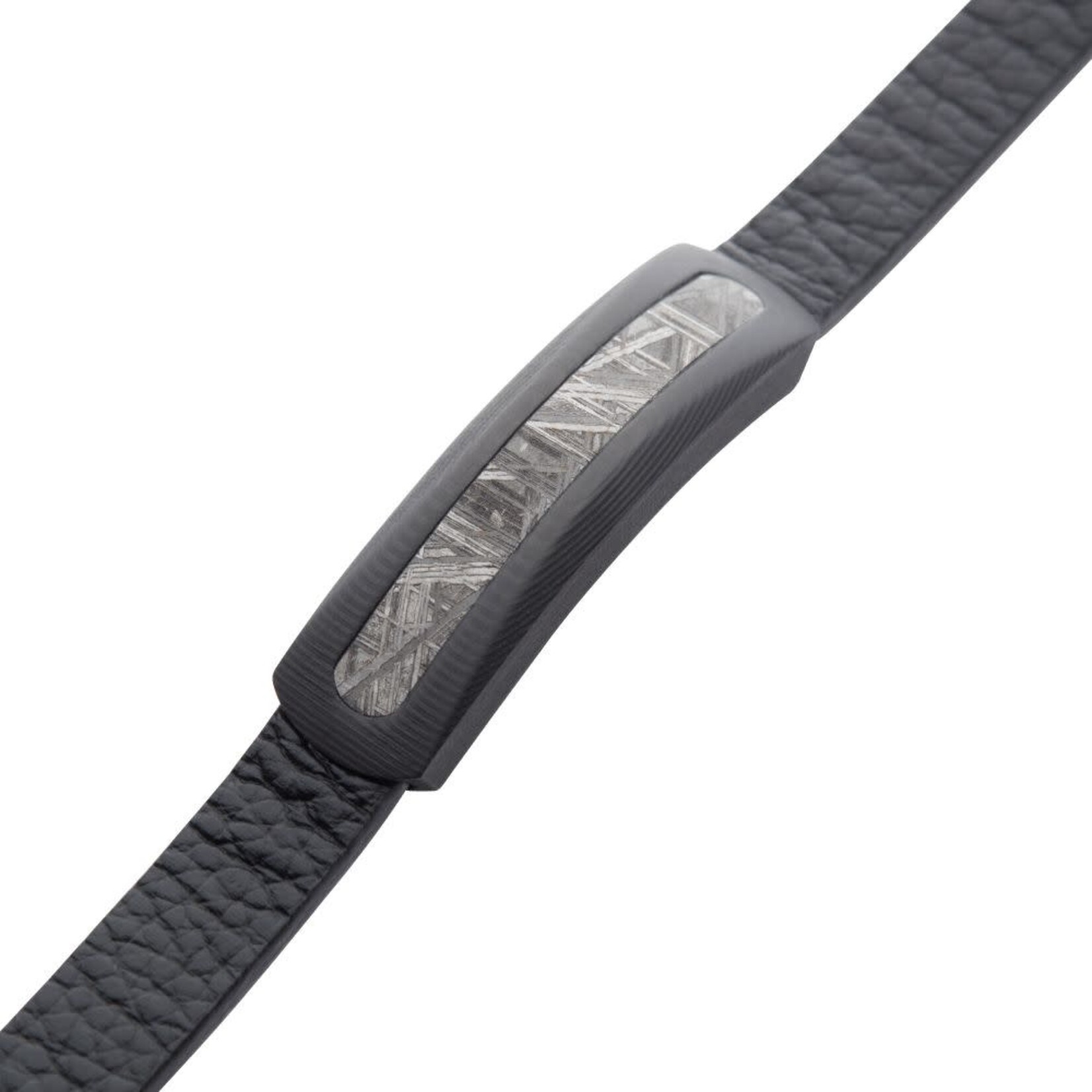 Inox Carbon Fiber Meteorite Inlay Black Leather Bracelet 8"