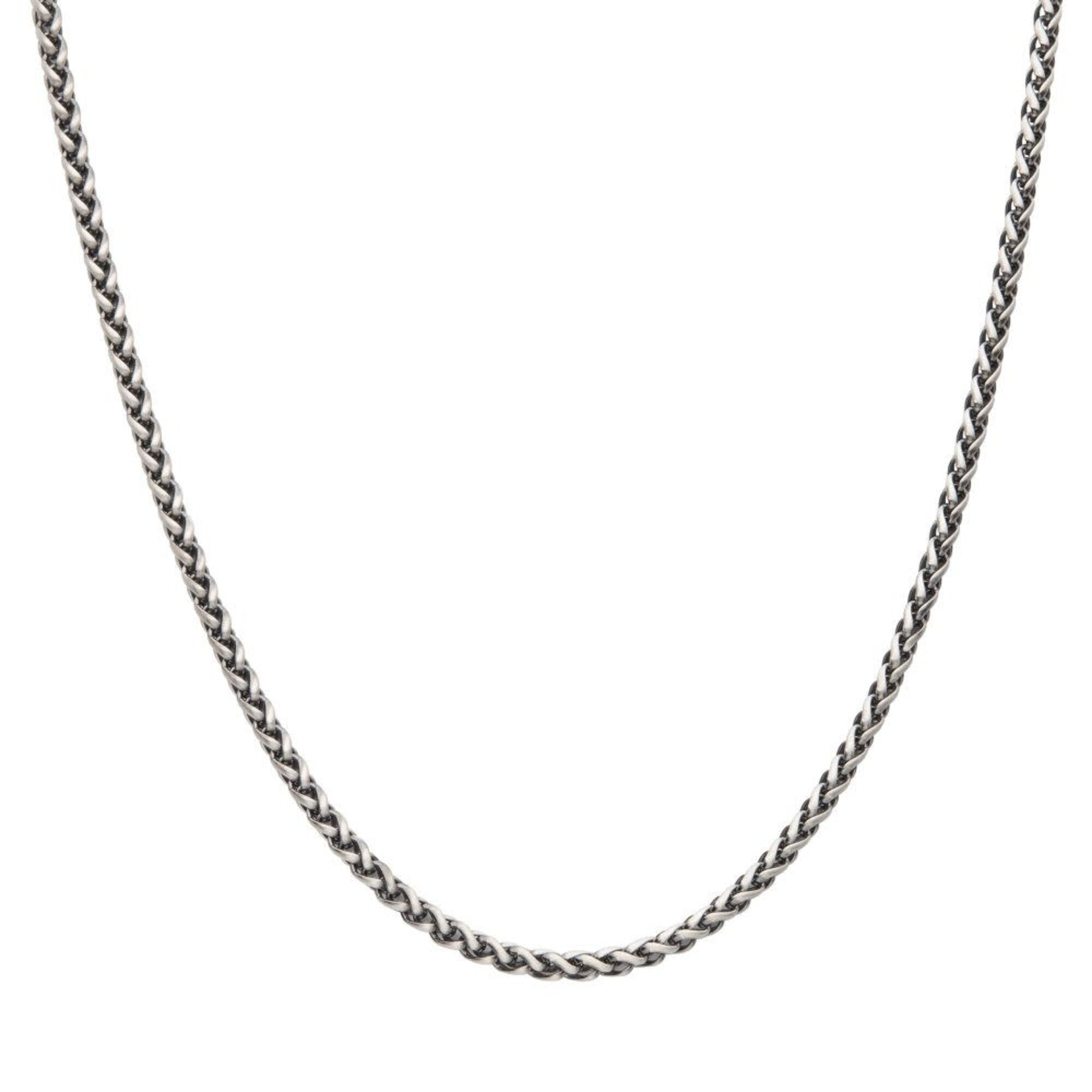Inox 4mm 925 Italy Silver Black Rhodium Plated Brushed Satin Finish Wheat Chain Necklace 22"