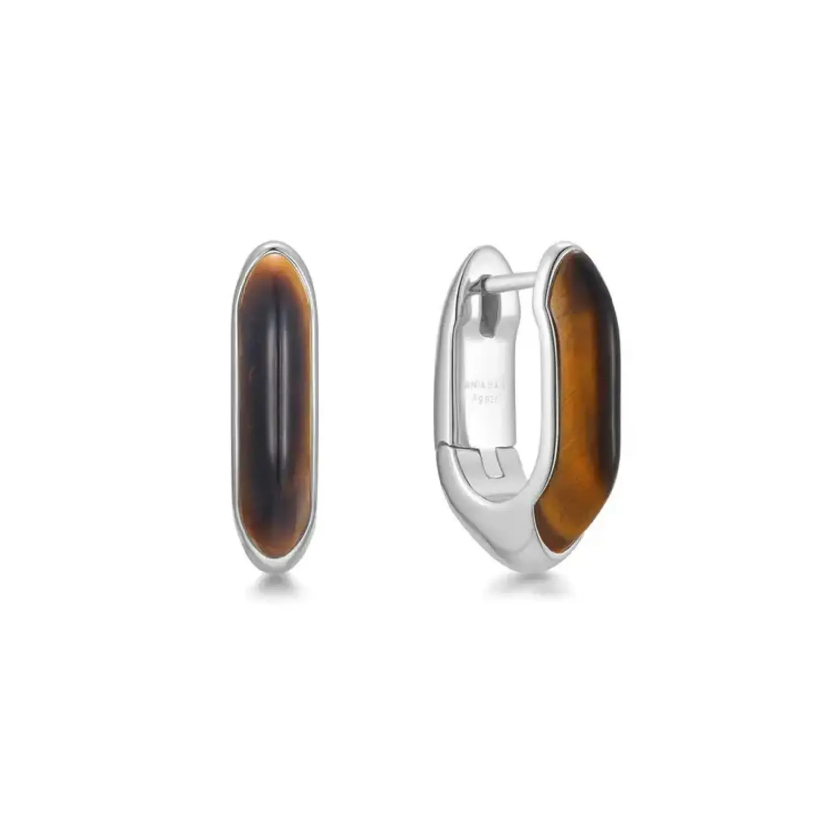 Ania Haie Silver Tiger Eye Huggie Hoop Earrings