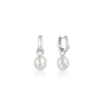 Ania Haie Silver pearl drop sparkle huggie hoop earrings