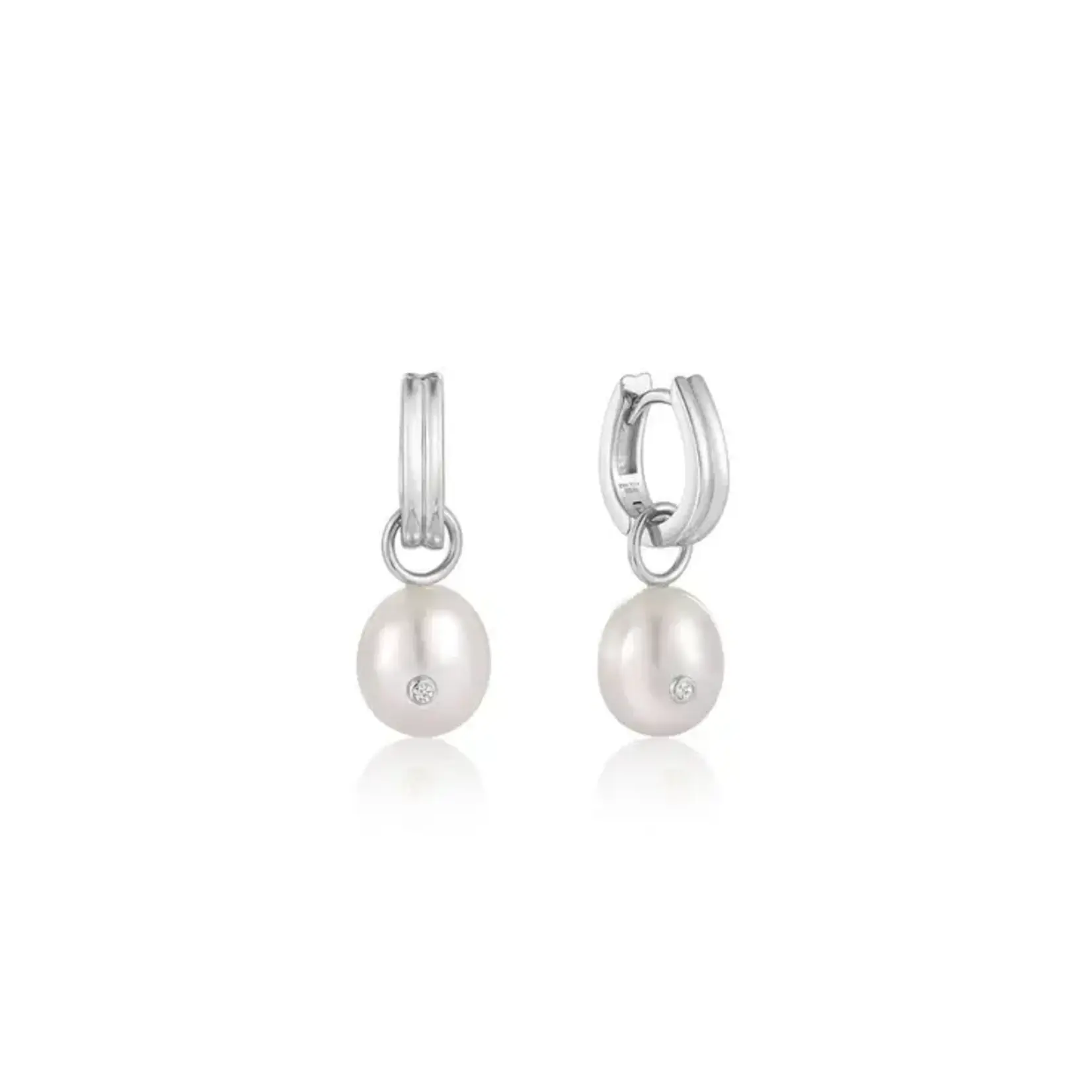 Ania Haie Silver pearl drop sparkle huggie hoop earrings