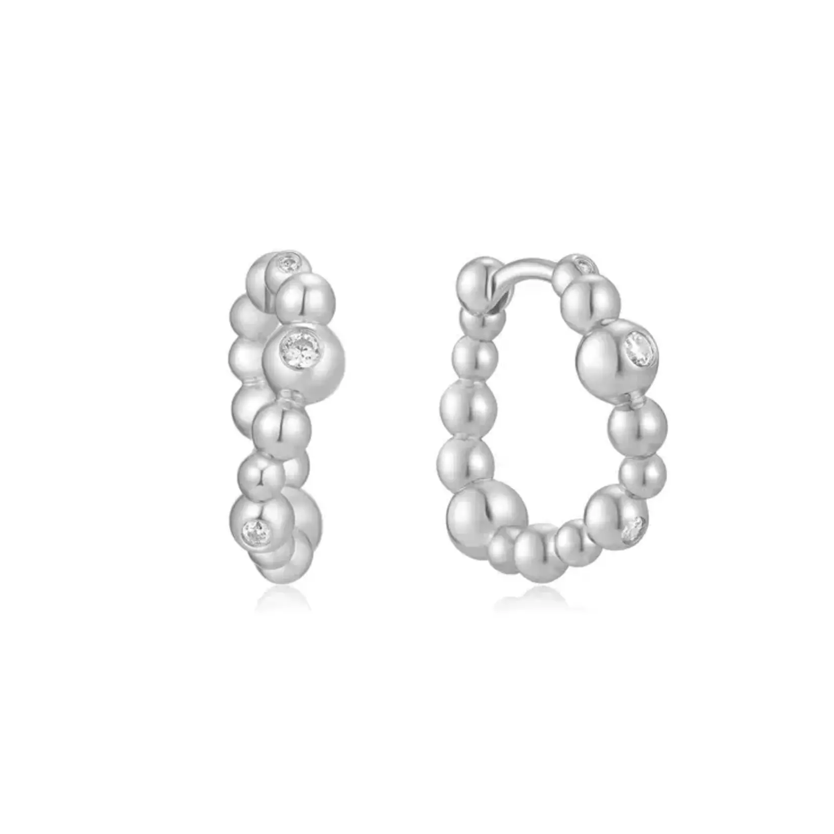 Ania Haie Silver Bezel Beaded Curved Huggie Hoop Earrings