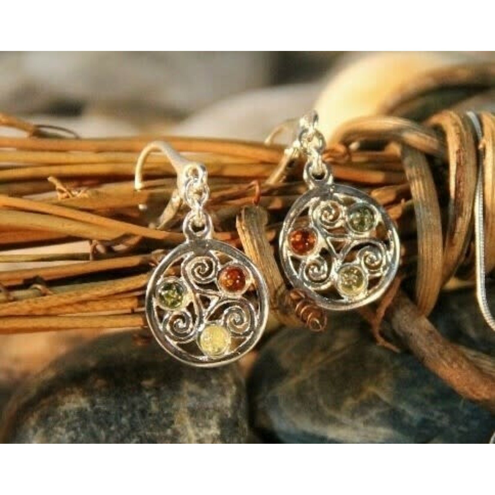 Amber Circle Trinity Amber Lever-Back Earrings