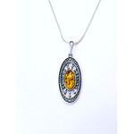 Amber Oxidized Oval Sunburst Amber Pendant