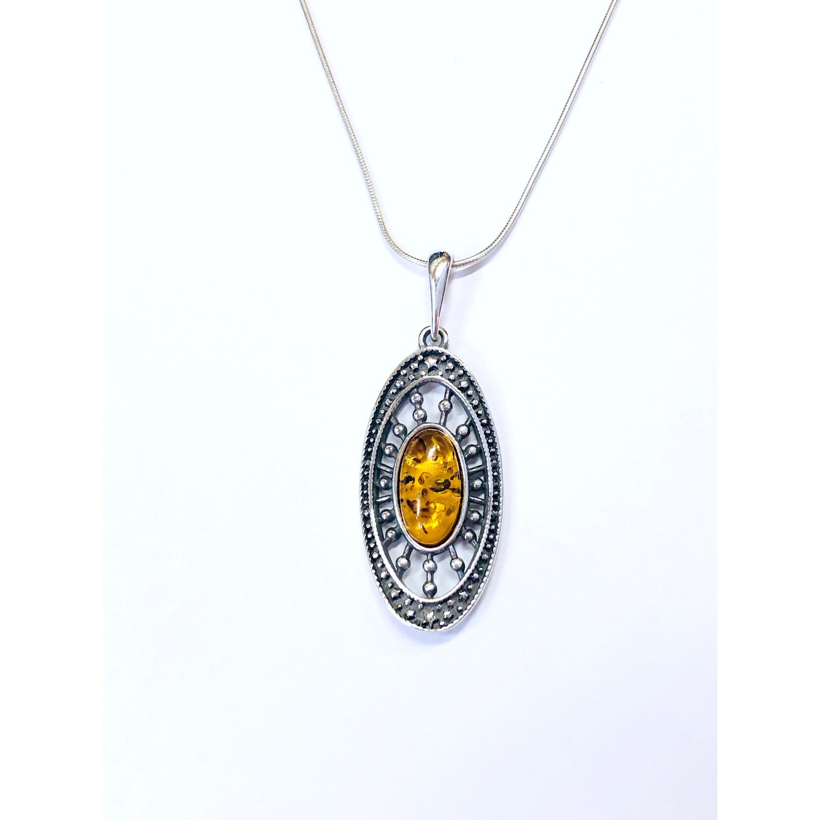 Amber Oxidized Oval Sunburst Amber Pendant