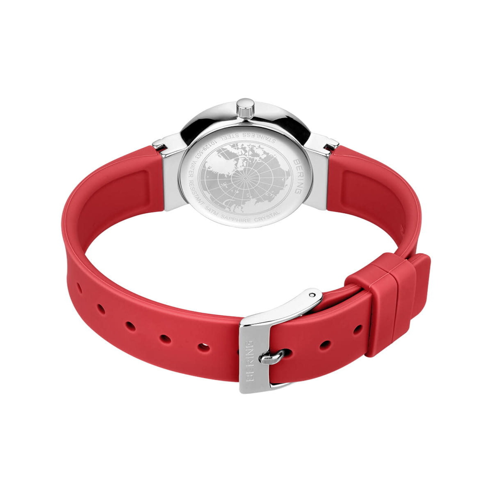 Bering Red Sunray Dial/Red Silicone Band Watch