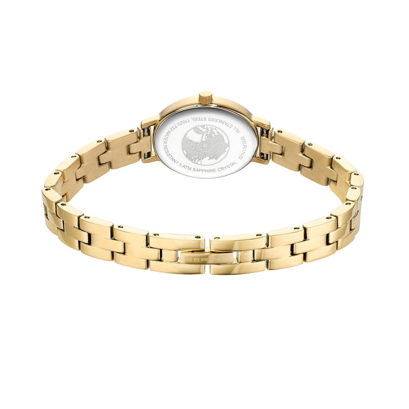 Bering Gold Thin Link Band - Black MOP Oval Face