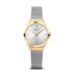 Bering Silver Band/Gold Frame/White Sunray Face Watch