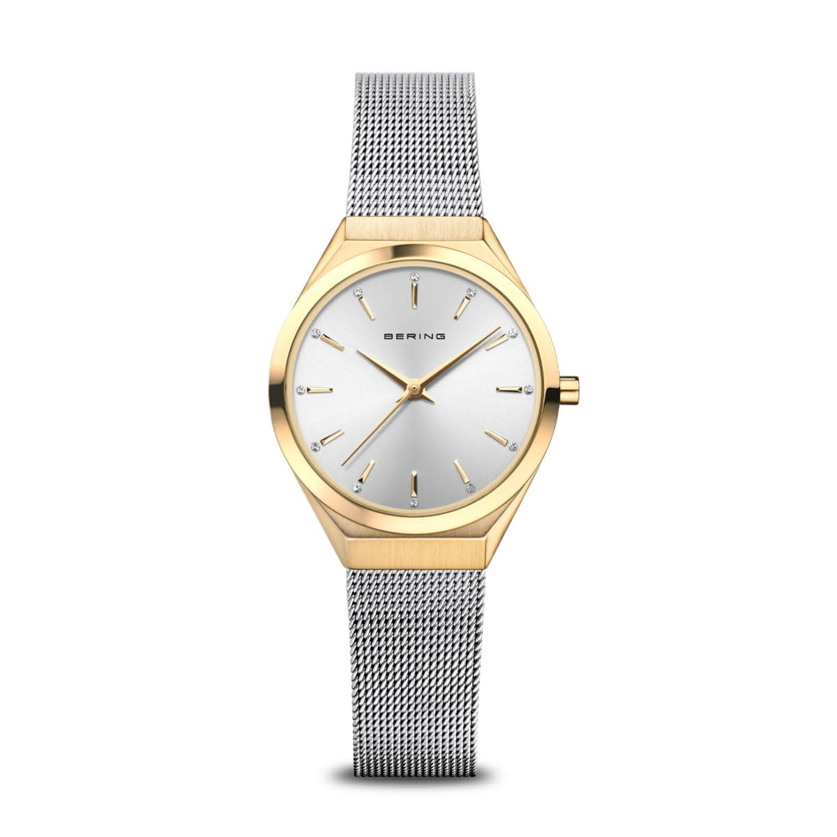 Bering Silver Band/Gold Frame/White Sunray Face Watch