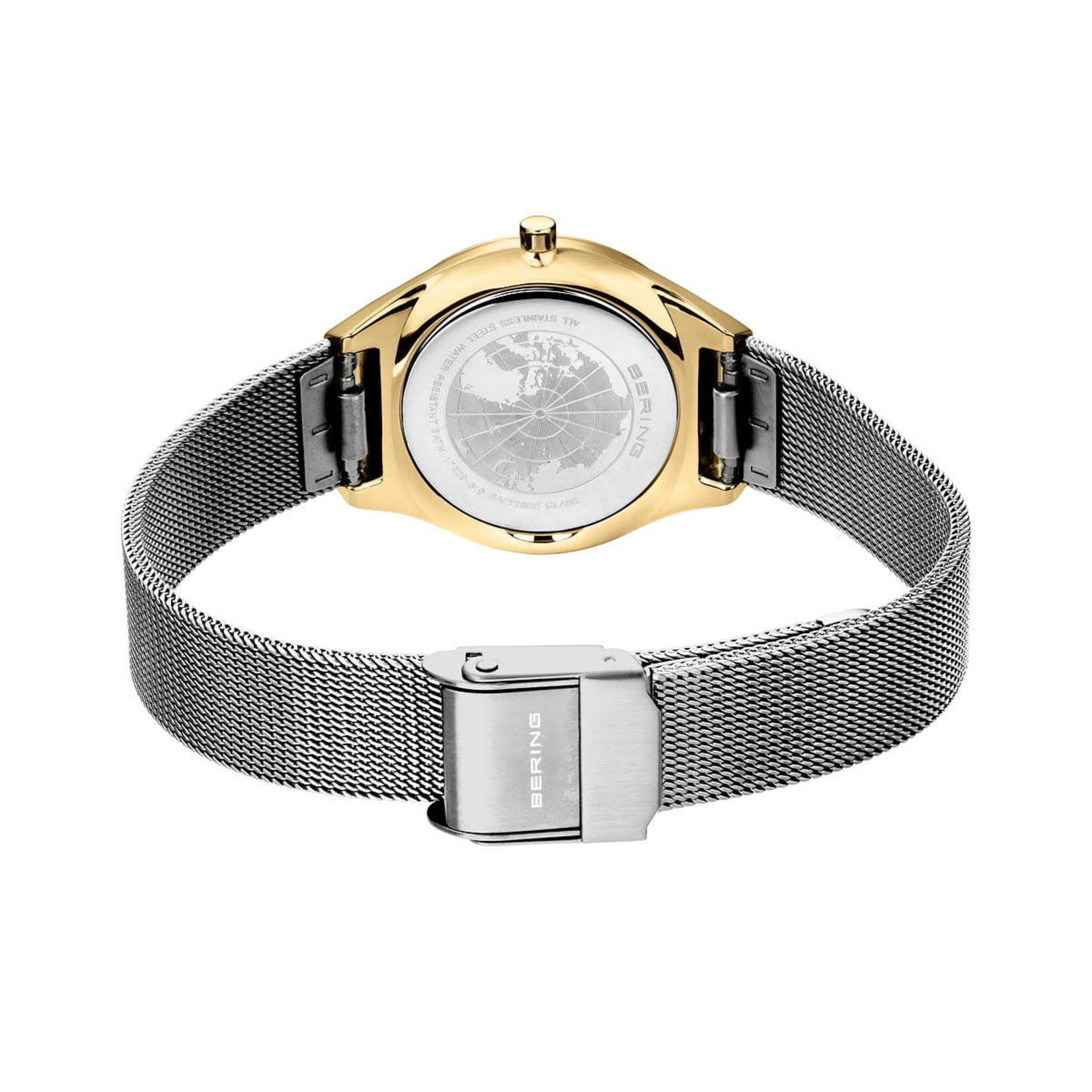 Bering Silver Band/Gold Frame/White Sunray Face Watch