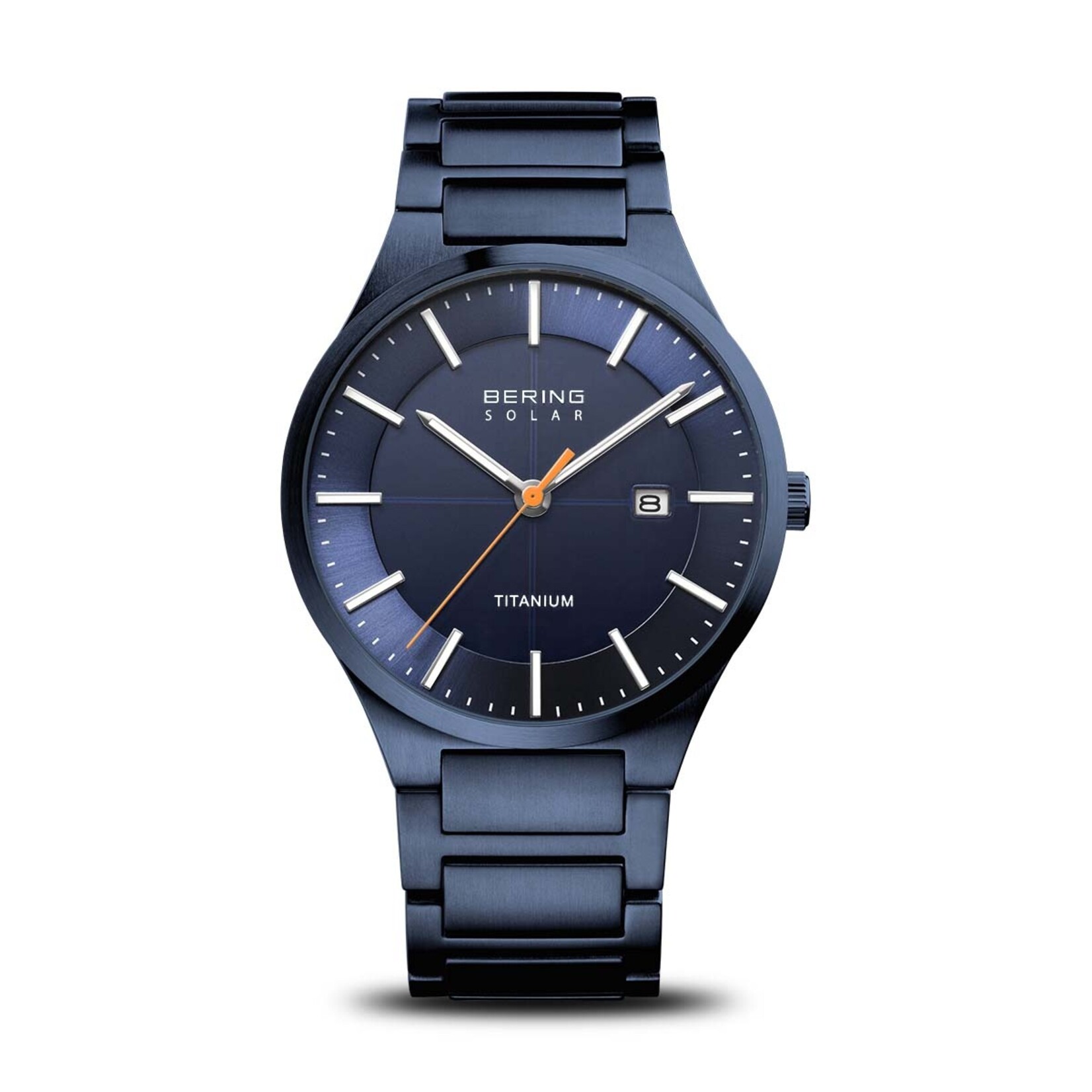 Bering Titanium Solar Brushed Navy Blue Links w/ Blue Face Watch