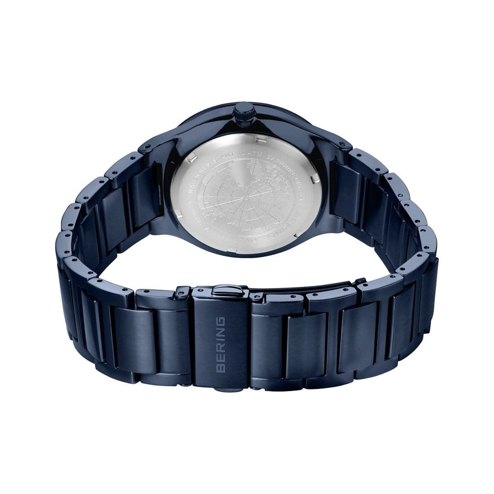 Bering Titanium Solar Brushed Navy Blue Links w/ Blue Face Watch