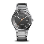 Bering Titanium Solar Brushed Silver Links w/ Gray Face Watch