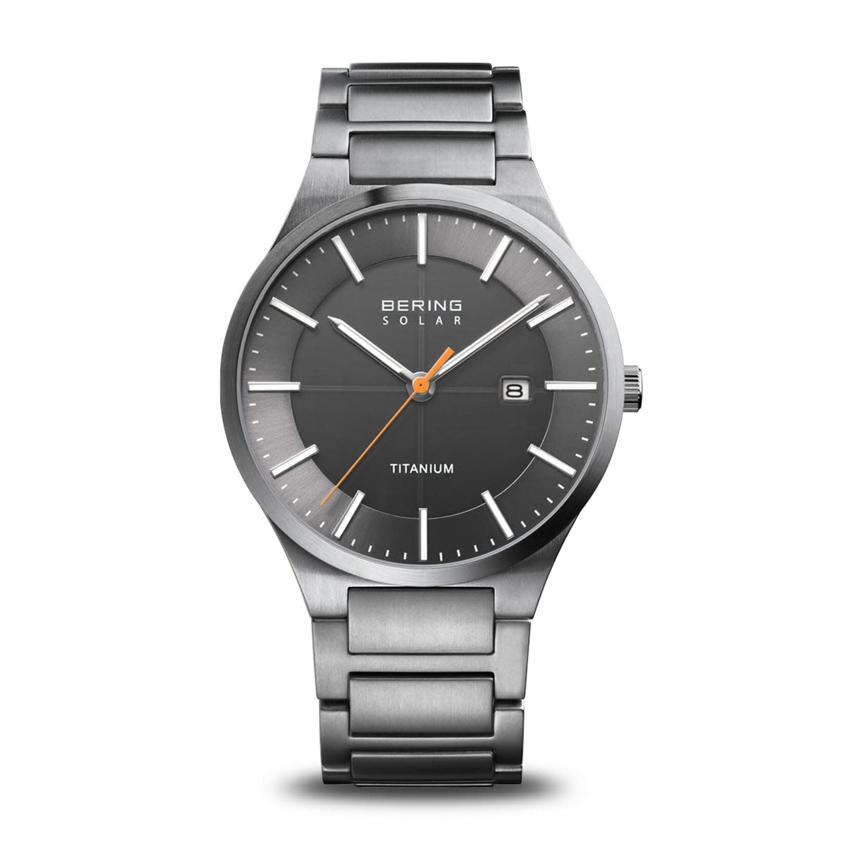 Bering Titanium Solar Brushed Silver Links w/ Gray Face Watch