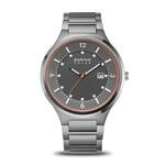 Bering Brushed Silver Links w/ Gray Face Orange Outline Watch
