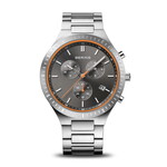 Bering Titanium Brushed Silver w/ Gray Face Orange Outline 3 Dials Watch