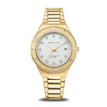 Bering Brushed Gold Links w/ White Face Gems Watch