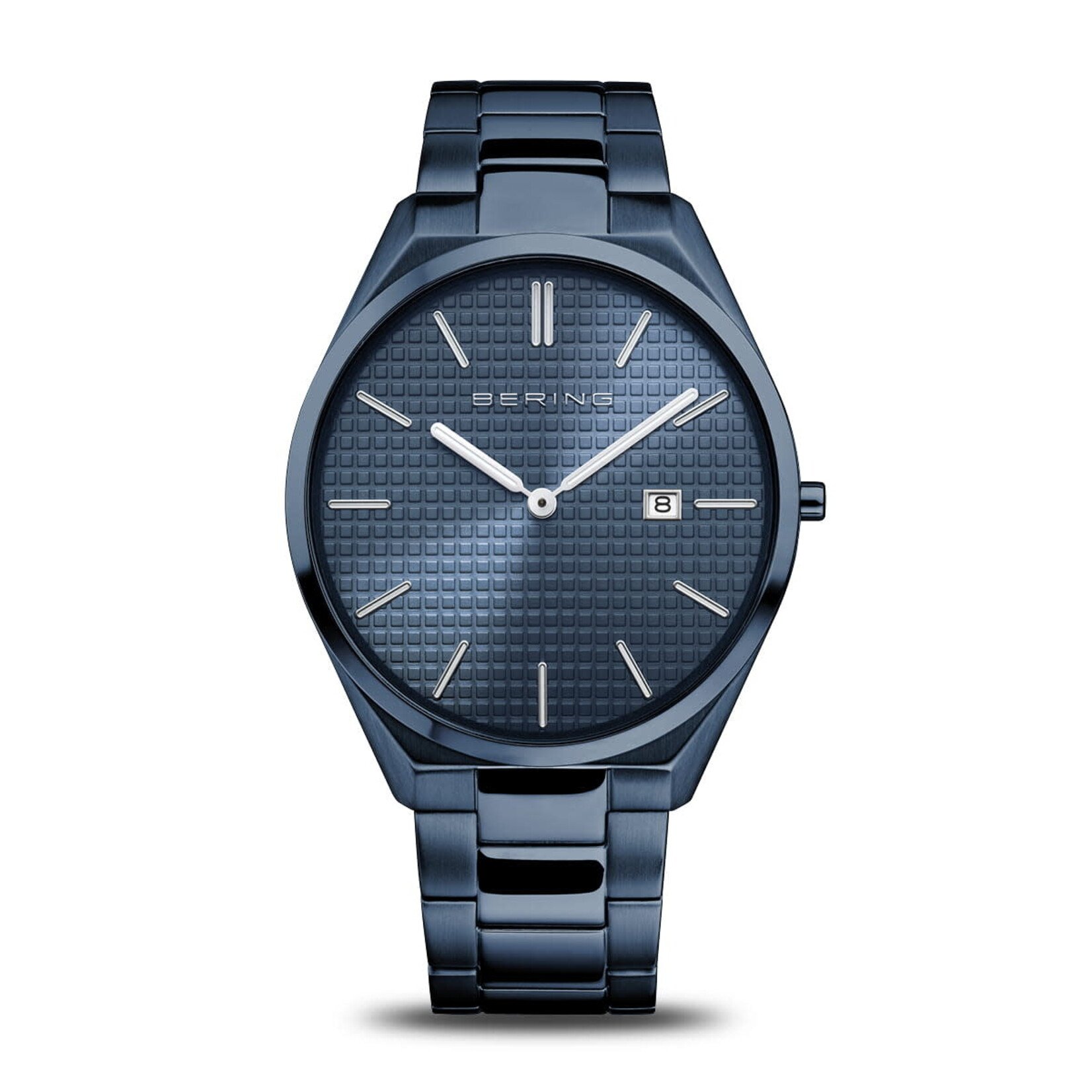 Bering Ultra Slim Brushed/Polished Blue Links w/ Textured Blue Face Watch