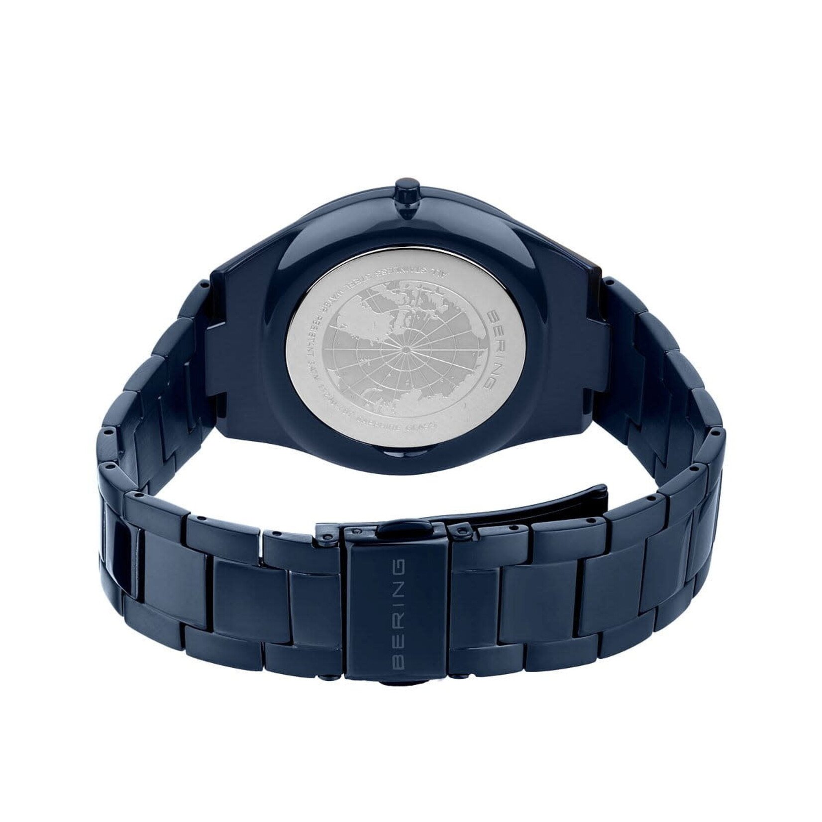 Bering Ultra Slim Brushed/Polished Blue Links w/ Textured Blue Face Watch