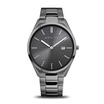 Bering Ultra Slim Brushed/Polished Gray Links w/ Textured Charcoal Face Watch