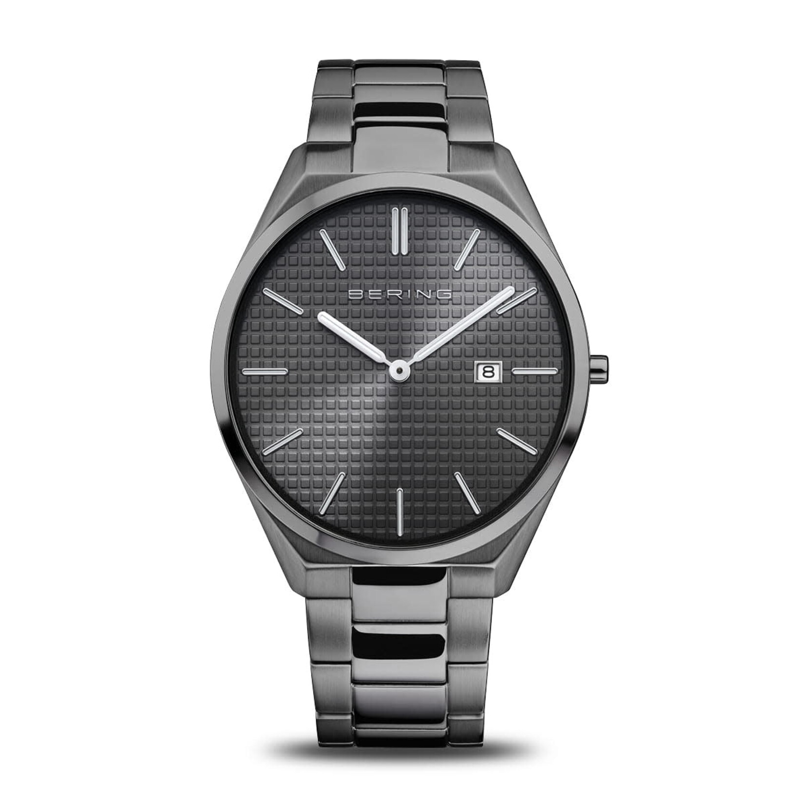 Bering Ultra Slim Brushed/Polished Gray Links w/ Textured Charcoal Face Watch