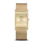 Bering Brushed Gold Band w/ Gold Gem Frame + Gold Face Watch