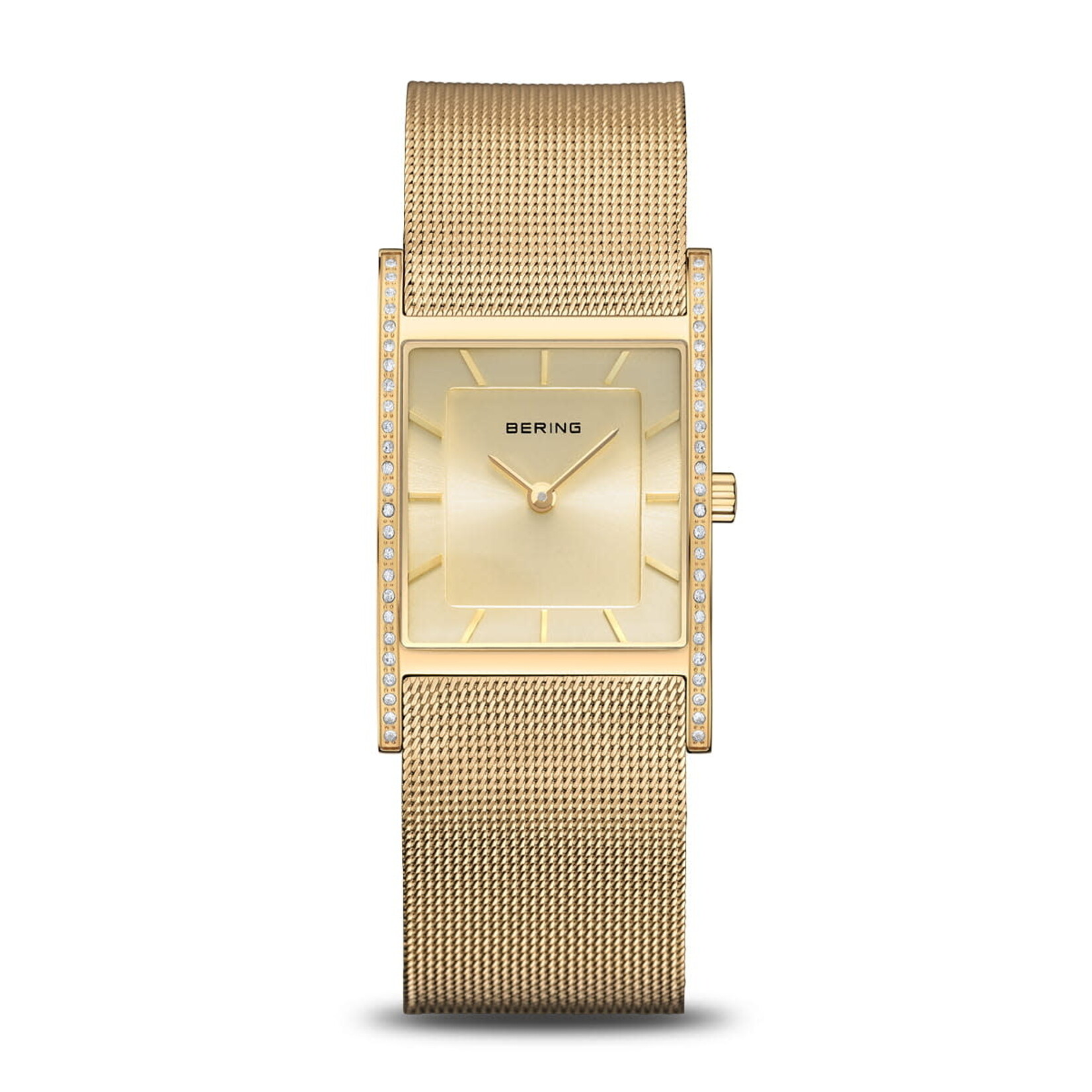 Bering Brushed Gold Band w/ Gold Gem Frame + Gold Face Watch